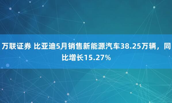 万联证券 比亚迪5月销售新能源汽车38.25万辆，同比增长15.27%